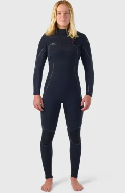 DamesHyperfreak Fire 4/3mm+ Chest Zip Full Wetsuit| Zwart