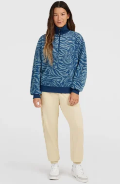 DamesMust-Have fleecetrui met halve rits| Blauw