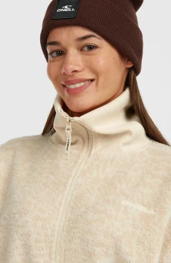 DamesMust-Have fleecetrui met halve rits| Beige