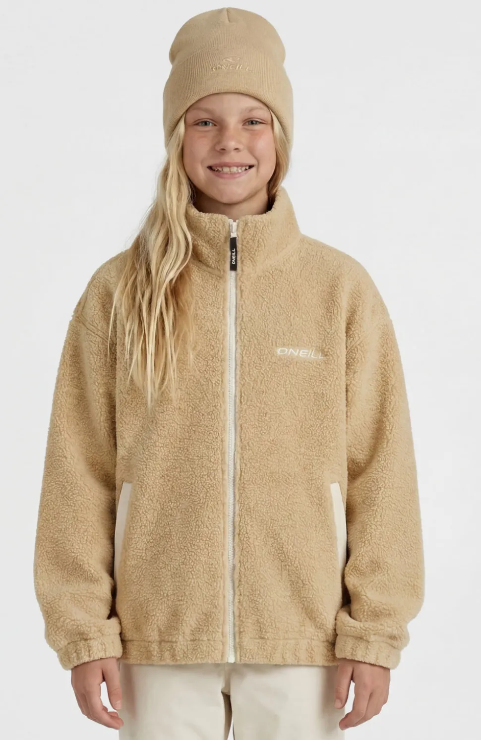 KidsHigh-Pile fleecevest met volledige rits| Beige